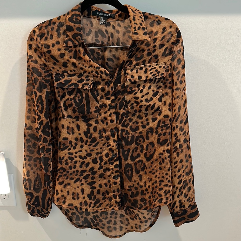 Animal print sheer women blouse